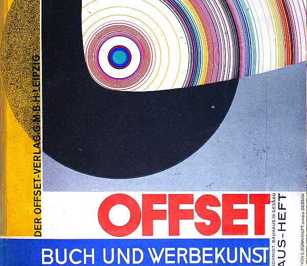 Joost Schmidt,Umschlaggestaltung der Zeitschrift "Offset. Buch und Werbekunst" (Bauhaus-Heft),4°, 80 ill. S. m. 14 meist farb. Tafeln & 24 S. Werbung;Broschur, Nr. 7, Juli 1926